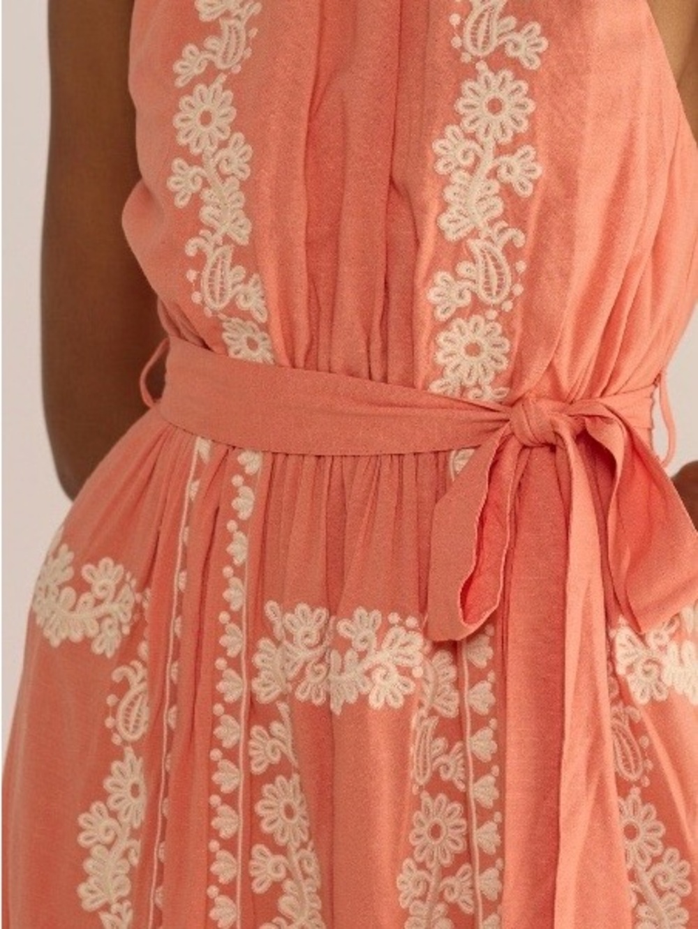Calling June Embroidered Orange Maxi Dress with Tie Waist - Picture 4 of 5